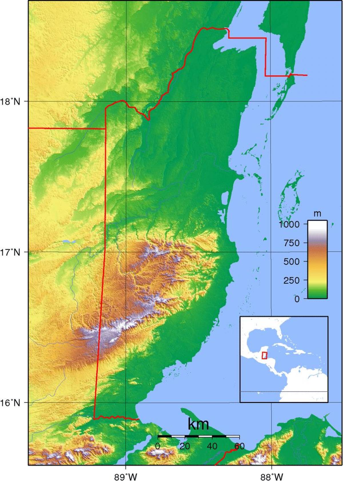 物理地図のベリーズマの物理ベリーズ 中央アメリカ ア