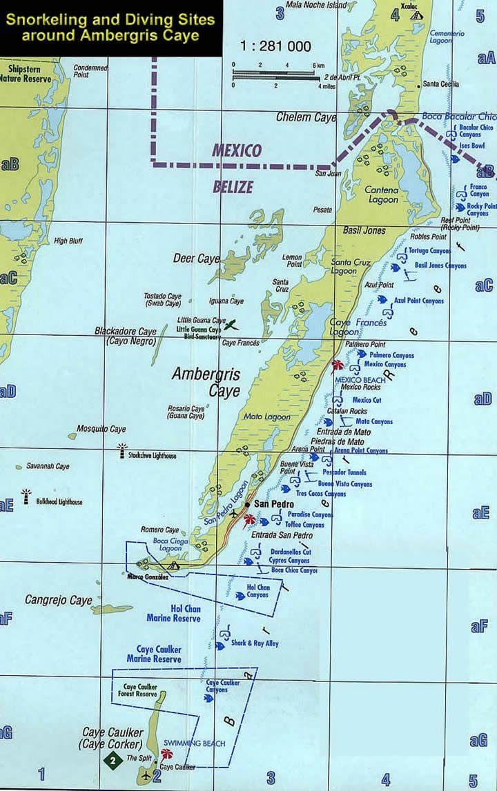 地図のベリーズシュノーケリング