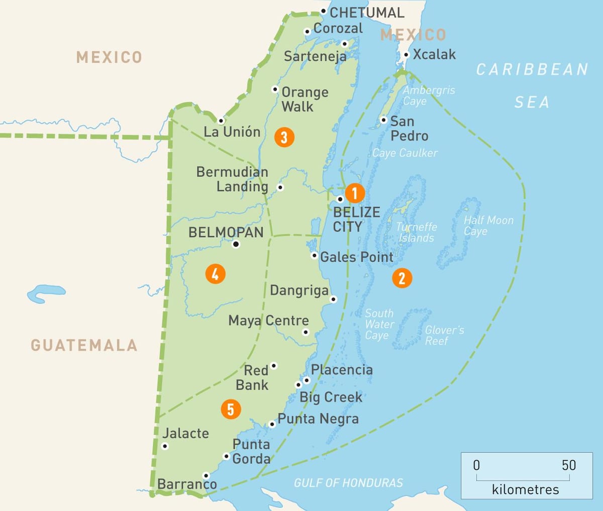 地図のベリーズおよび周辺諸国