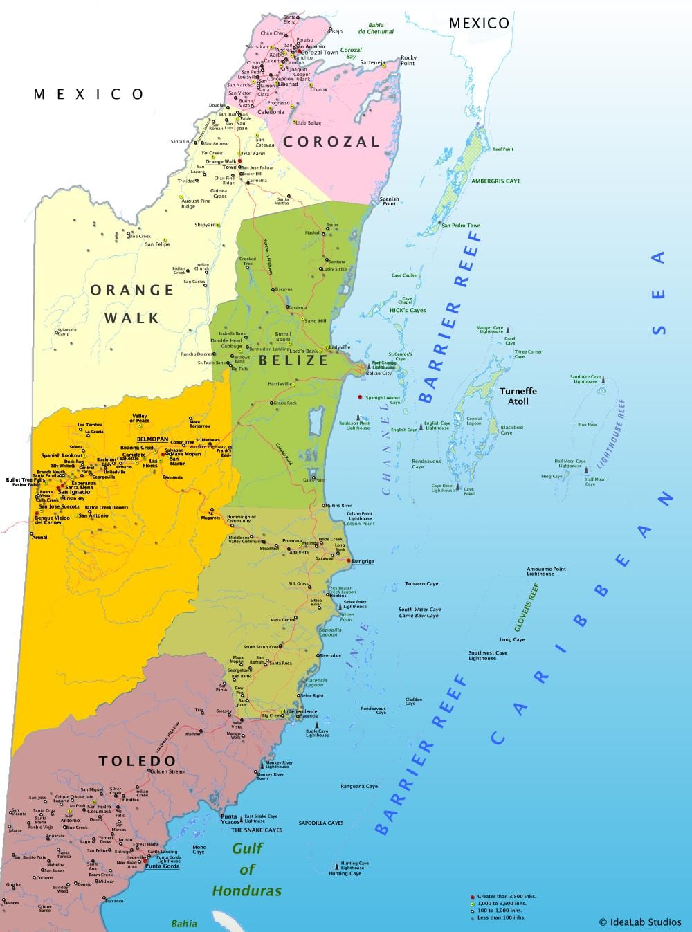地図のベリーズシティと村