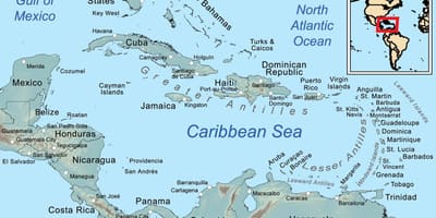 地図のベリーズおよびその周辺の島々